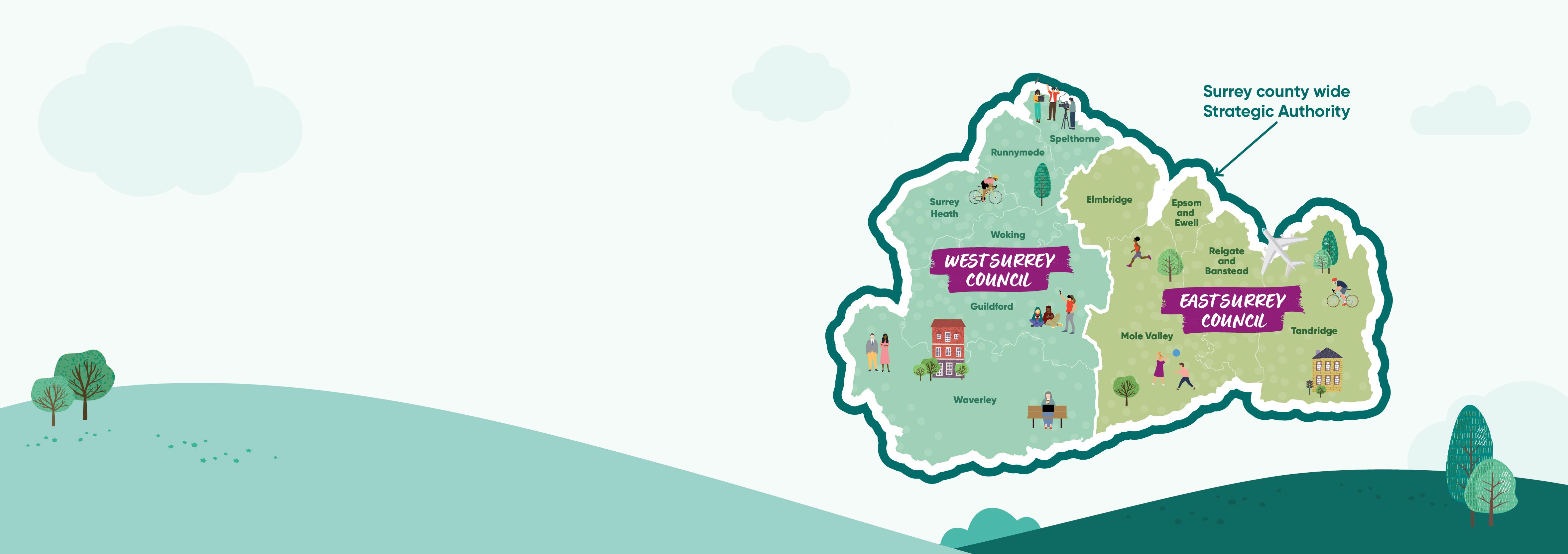 Map of east and west surrey
